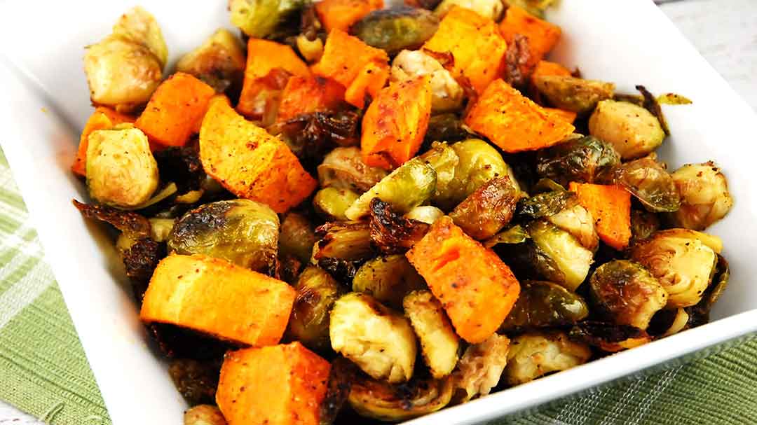 Roasted Brussel Sprouts with Sweet Potatoes